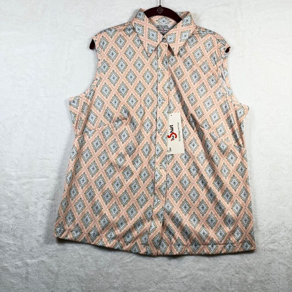 Vintage Sears The Shirt Perma Prest Sleeveless Blouse NWT Size 40 Peach Print